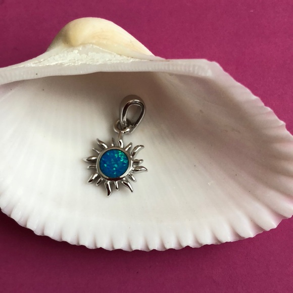 925 Sterling Silver Sun Pendant w/Lab Opal - Picture 2 of 5